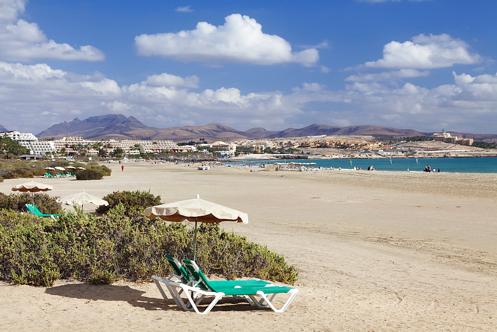 Beach chair at the beach of Costa Calma, Fuerteventura, Canary Islands, Spain, Atlantic, Europe 