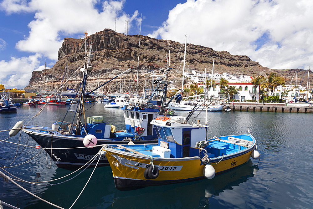 Fishing boats at the old port of Puerto de Mogan, Gran Canaria, Canary Islands, Spain, Atlantic, Europe