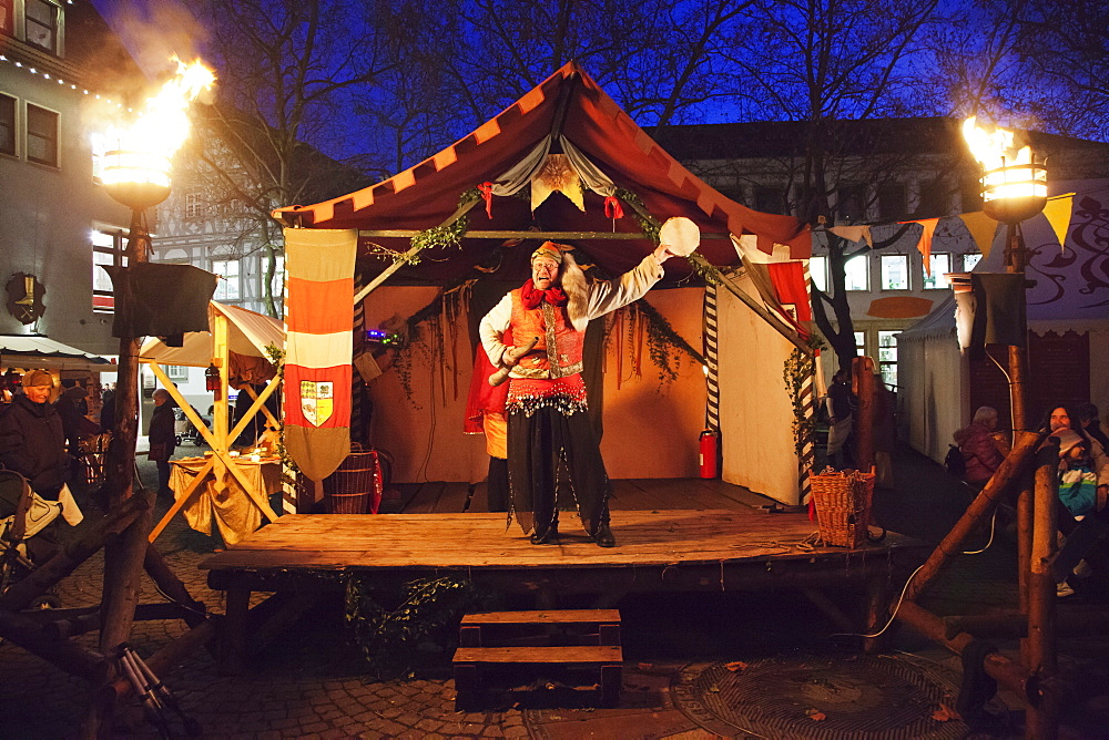 Juggler at the Medieval Market at the Christmas Fair, Esslingen, Baden Wurttemberg, Germany, Europe