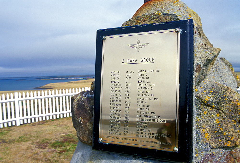 Plaque on 2 Para Memorial  at Goose Green, Falkland Islands showing names of war dead including Colonel H Jones