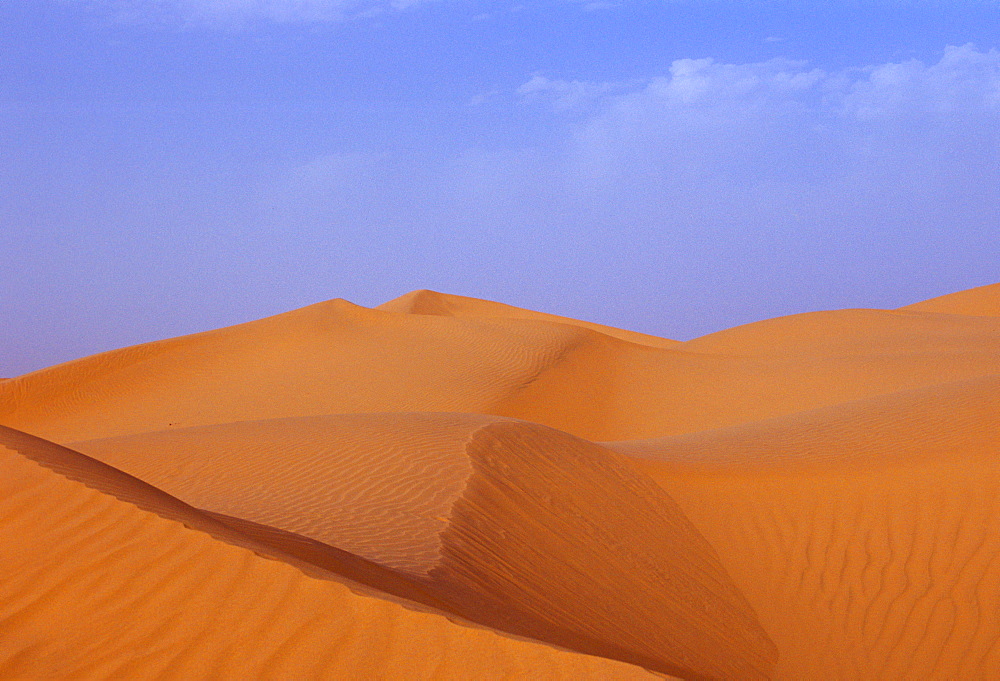 Blue sky and sand Dunes  in the Sahara Desert, Morocco