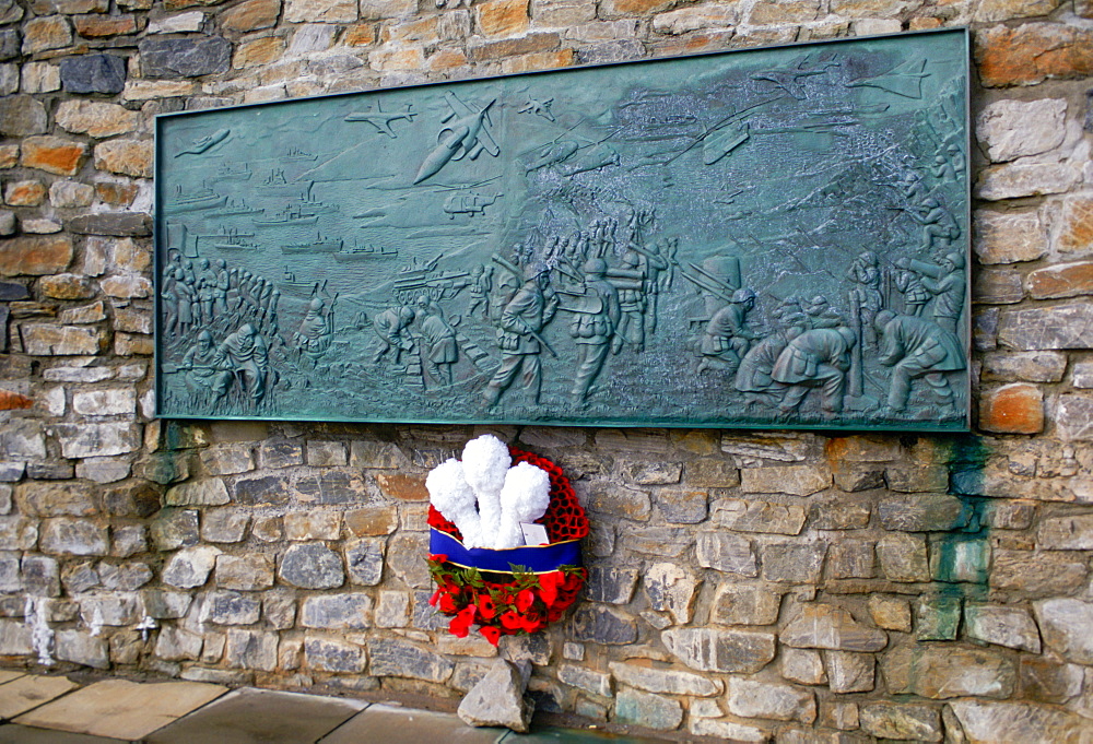 Wreath on 1982 Liberation Memorial at Port Stanley, Falkland Islands