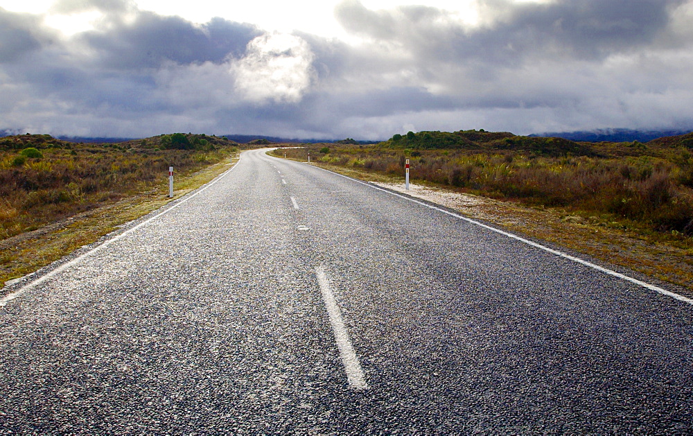 White lines on empty road , North Island, New Zealand