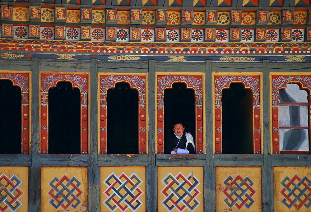 Man at Tashichho Dzong, the Government, Royal Palace and Religious Centre, Thimpu, Bhutan