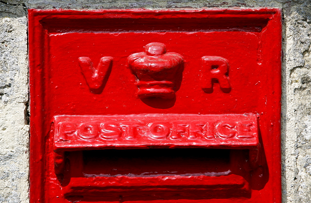 Wall Mounted Post-Box showing the cipher VR for the reign of Queen Victoria