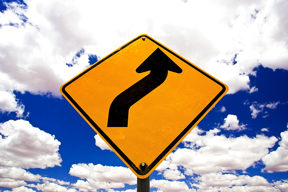 Road Sign warning of bends in road, Red Centre, Australia