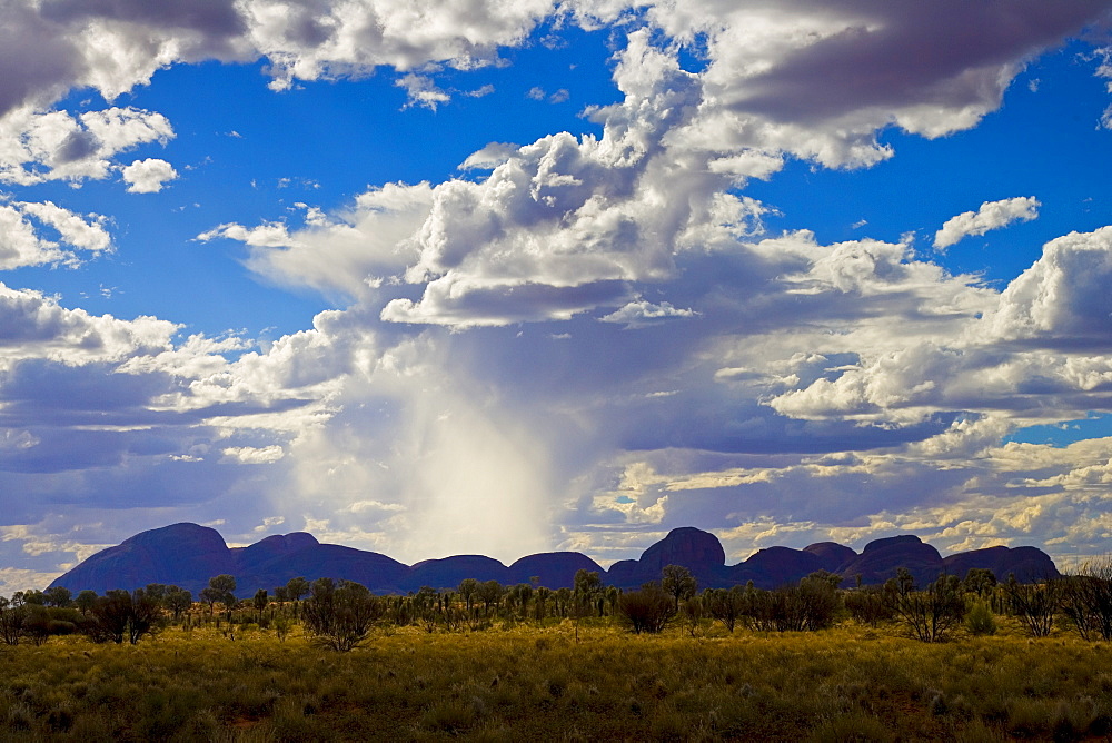 Sun's rays above The Olgas, Kata Tjuta, Red Centre, Northern Territory, Australia