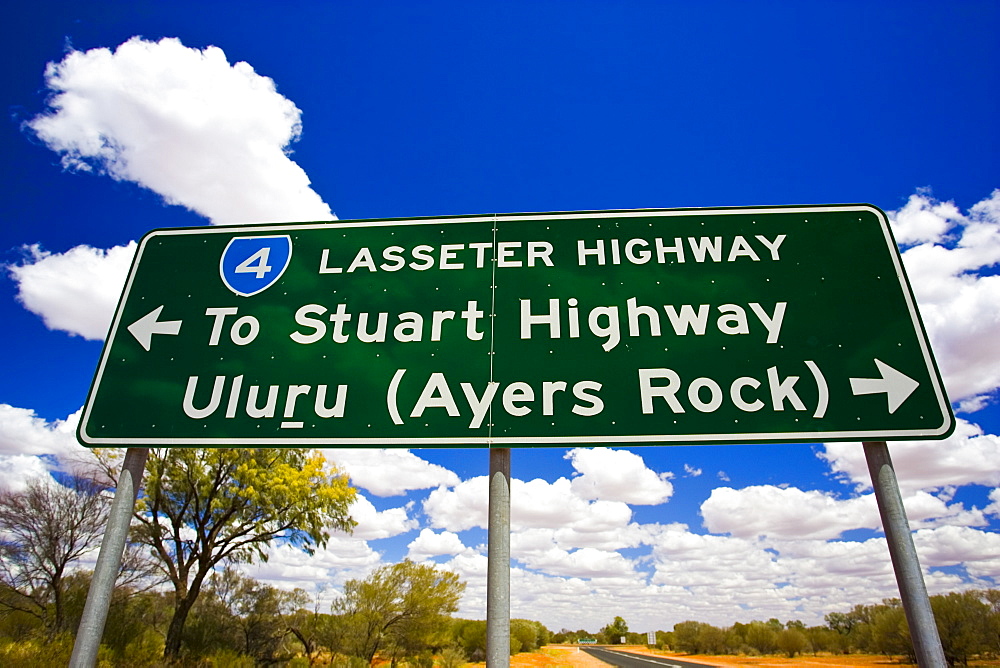 Lasseter highway sign to Stuart Highway and Uluru Ayers Rock, Northern Territory, Australia