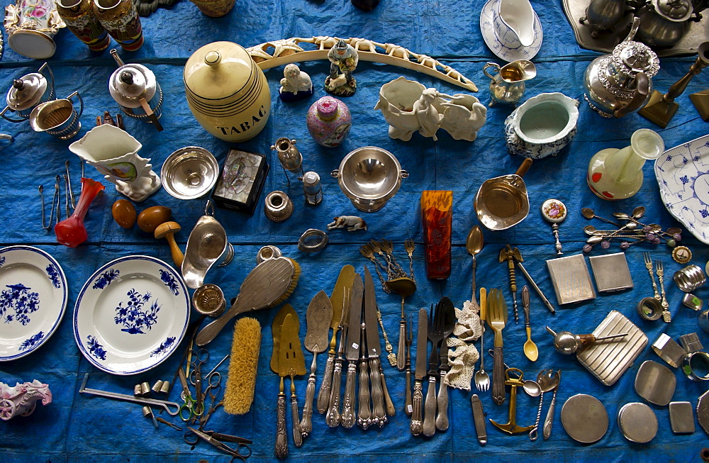 A Brocante sale (bric a brac) held in a street market in Brussels, Belgium