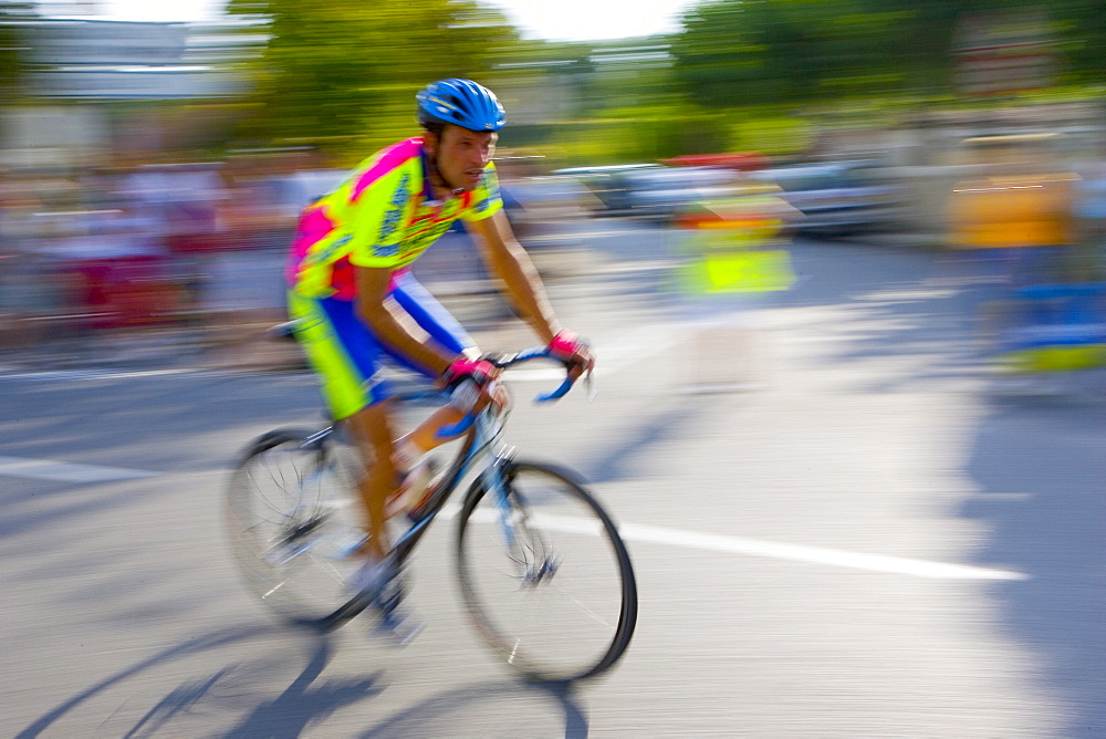 Cyclist takes part in Le Prix De La Ville De Lucmau in France