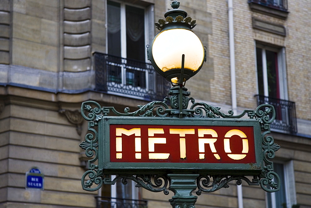 Metro sign, Boulevard Saint Germain, Paris, France