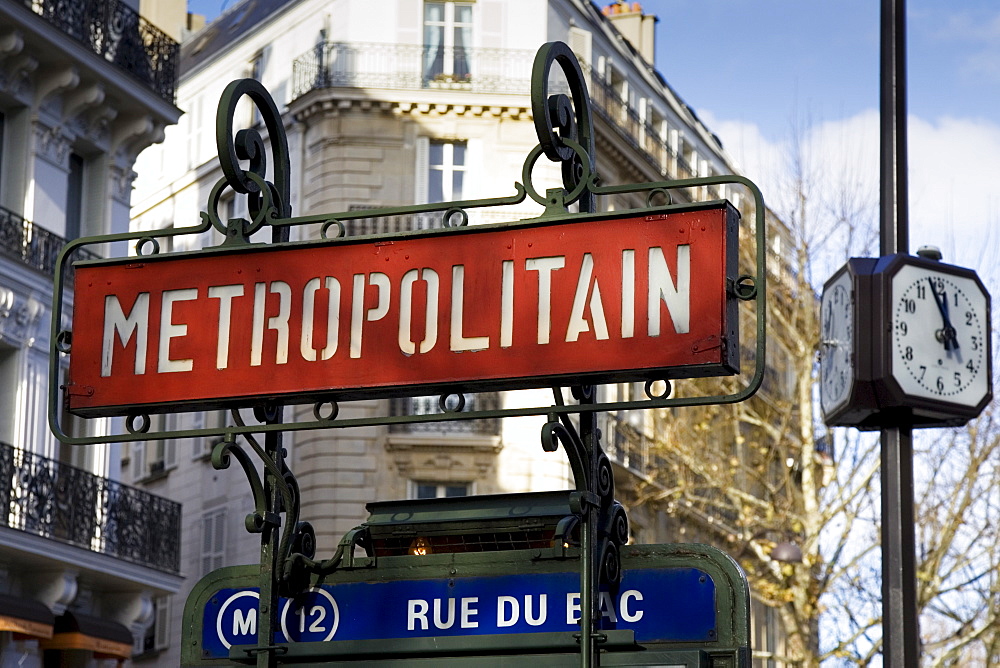 Metropolitain sign in Rue du Bac, Paris, France