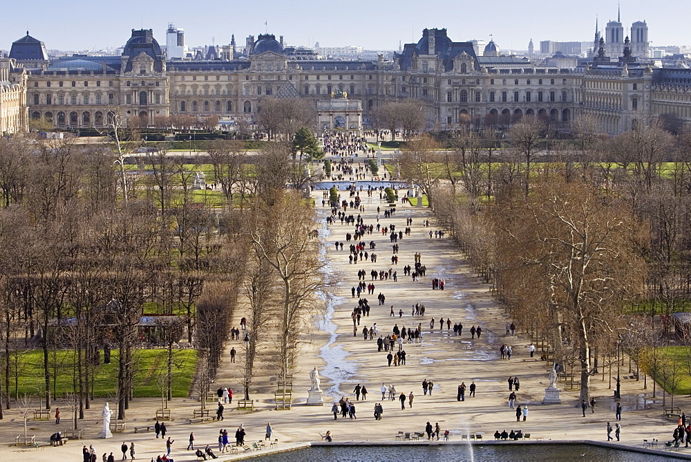 Visitors stroll through Jardin des Tuileries, Paris, France