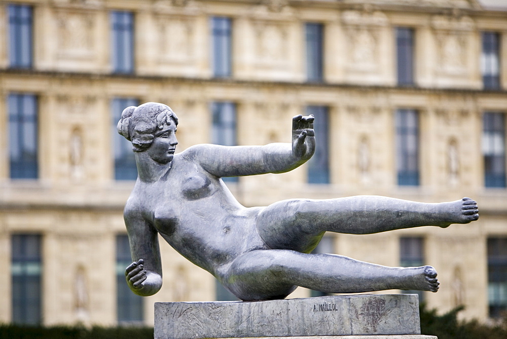 Female sculpture by A. Maillol in Jardin des Tuileries, Paris, France