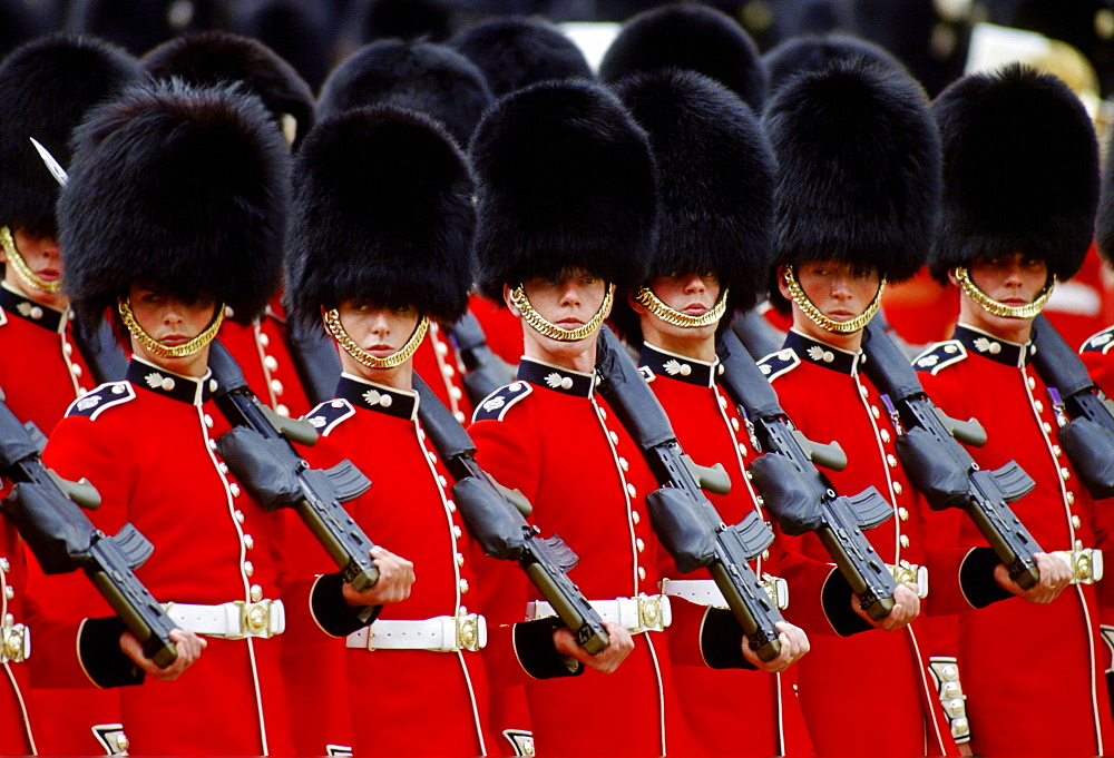 Soldiers parade during Trooping the Colour, London, England, United Kingdom