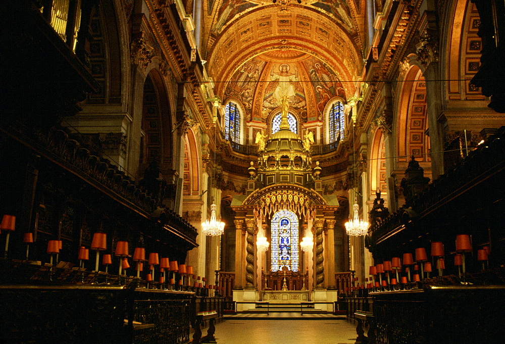 Interior of St Paul's Cathedral which was designed by architect Sir Christopher Wren, London, UK