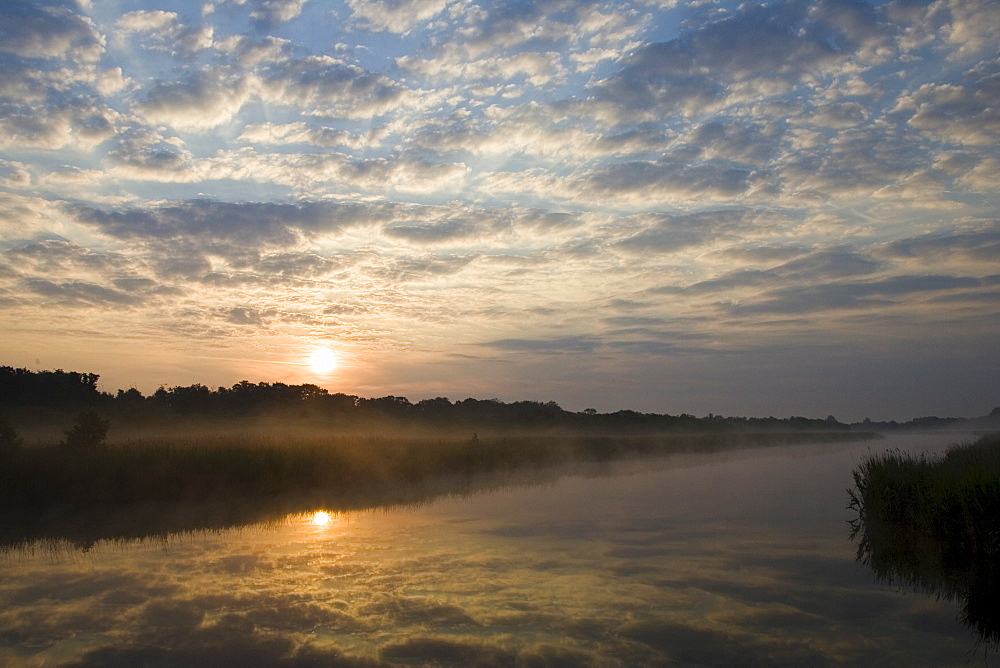 Mist over Hickling Broad, Norfolk Broads, United Kingdom