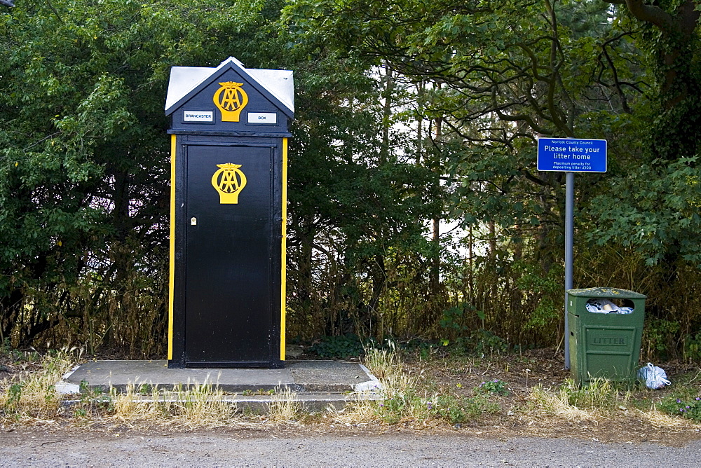 AA phone box for Automobile Association motorists in Brancaster, Norfolk, UK