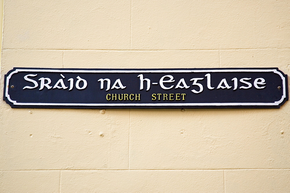 Bilingual road sign  English and Scottish Gaelic street name, Stornoway, Outer Hebrides, UK