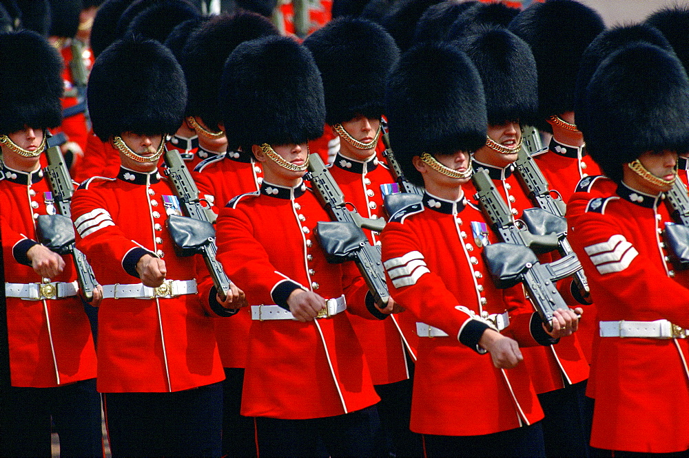 Grenadier Guards marching during a military parade in London, UK