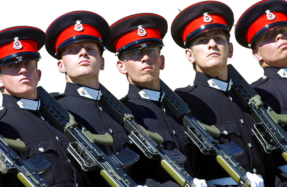 Officer cadets at the Passing Out Parade at Sandhurst Royal Military Academy, Surrey.