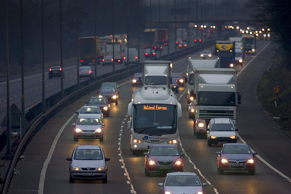 Southbound traffic on M1 Motorway in Northampton, United Kingdom.