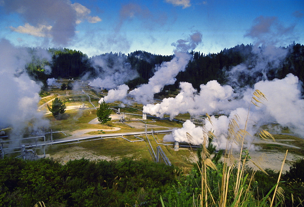 Geothermal electrical power station at Wairakei, New Zealand.