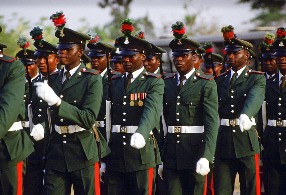 Soldiers marching, Nigeria, Africa