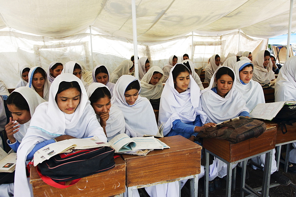 Students of all female Gundi Pira Secondary School in earthquake area of Pattika, Pakistan