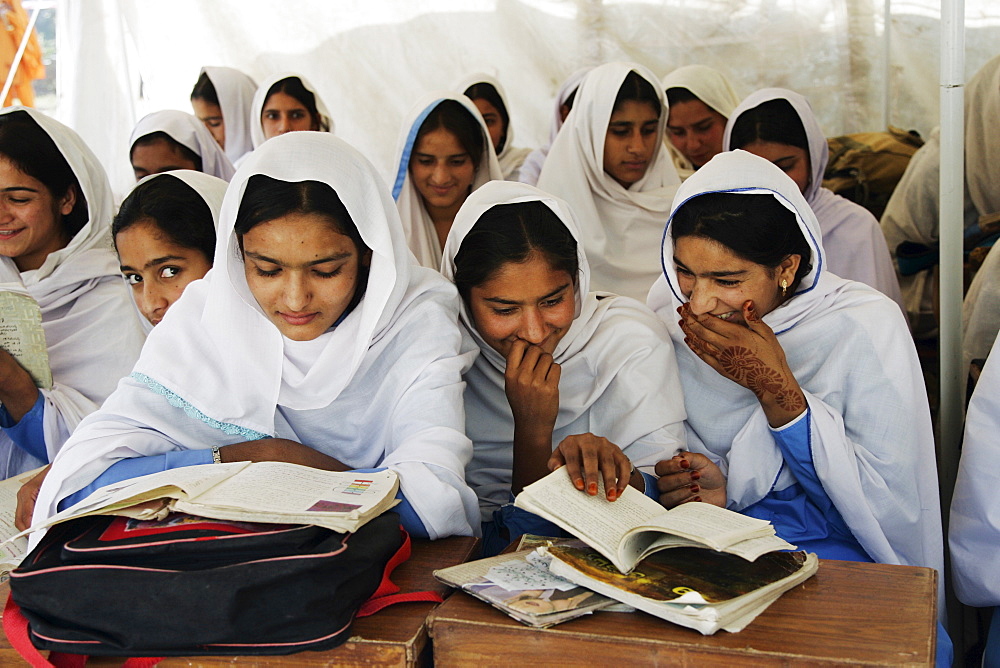 Students of all female Gundi Pira Secondary School in earthquake area of Pattika, Pakistan