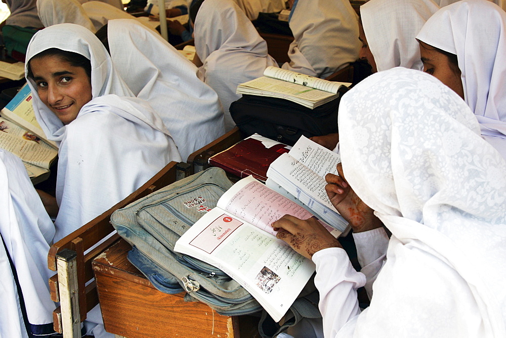 Students of all female Gundi Pira Secondary School in  earthquake area of Pattika, Pakistan