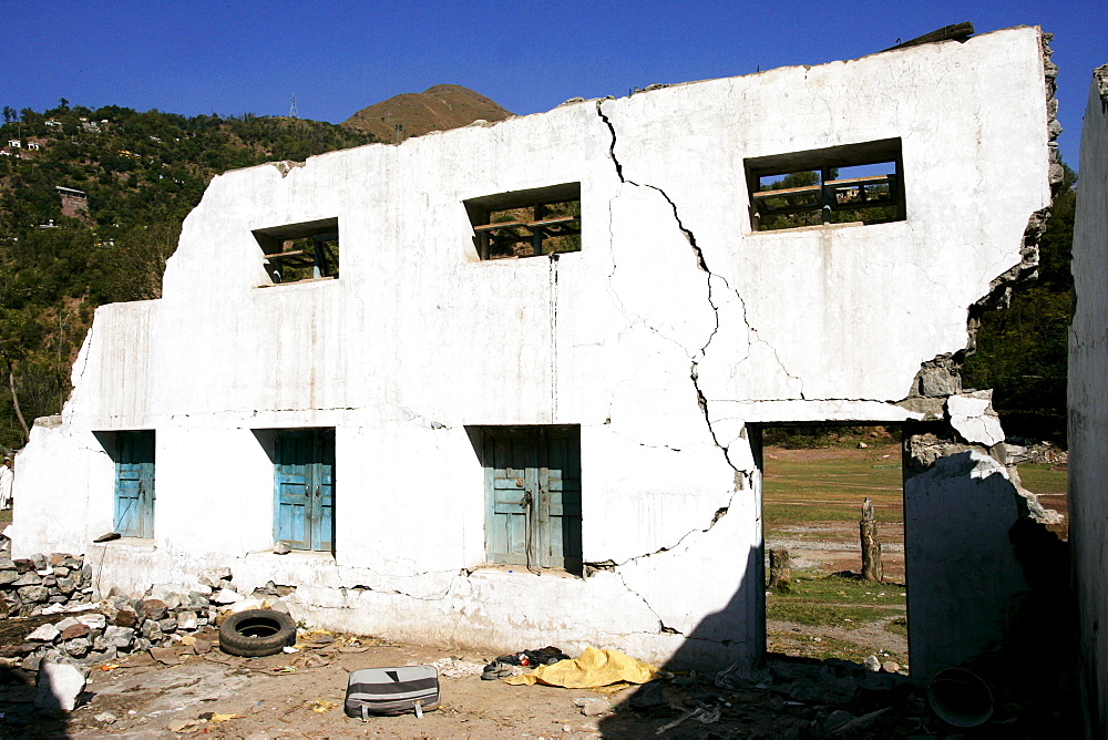 Buildings demolished in earthquake area of Azad Jammu Kashmir, in village of Pattika, Pakistan