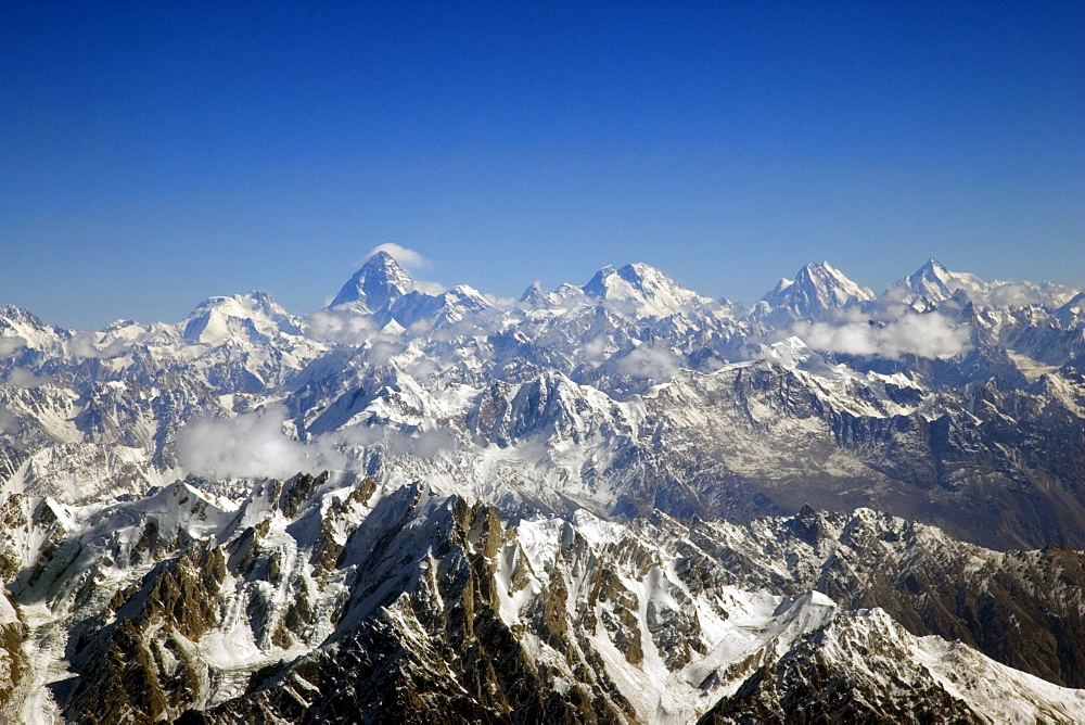 Snow-covered peaks of Karokoram Mountains, Skardu Valley, North Pakistan