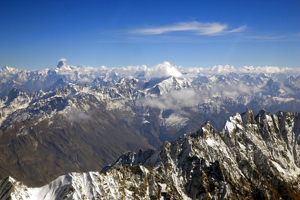 Snow-covered peaks of Karokoram Mountains, Skardu Valley, North Pakistan