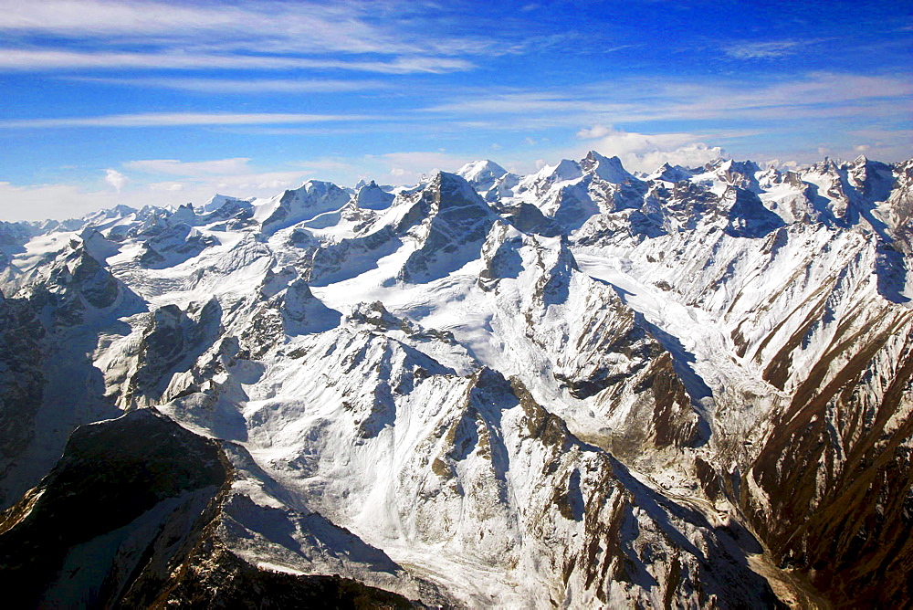 Snow-covered peaks of Karokoram Mountains, Skardu Valley, North Pakistan