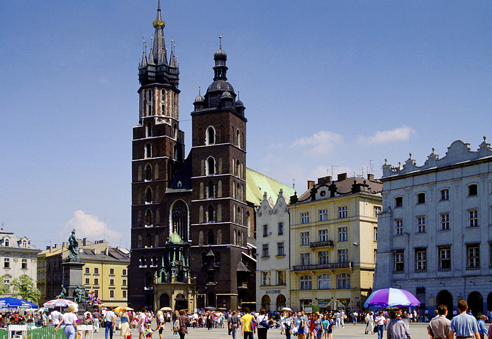 Saint Mary's Basilica  in Old Town Square, Krakow, Poland