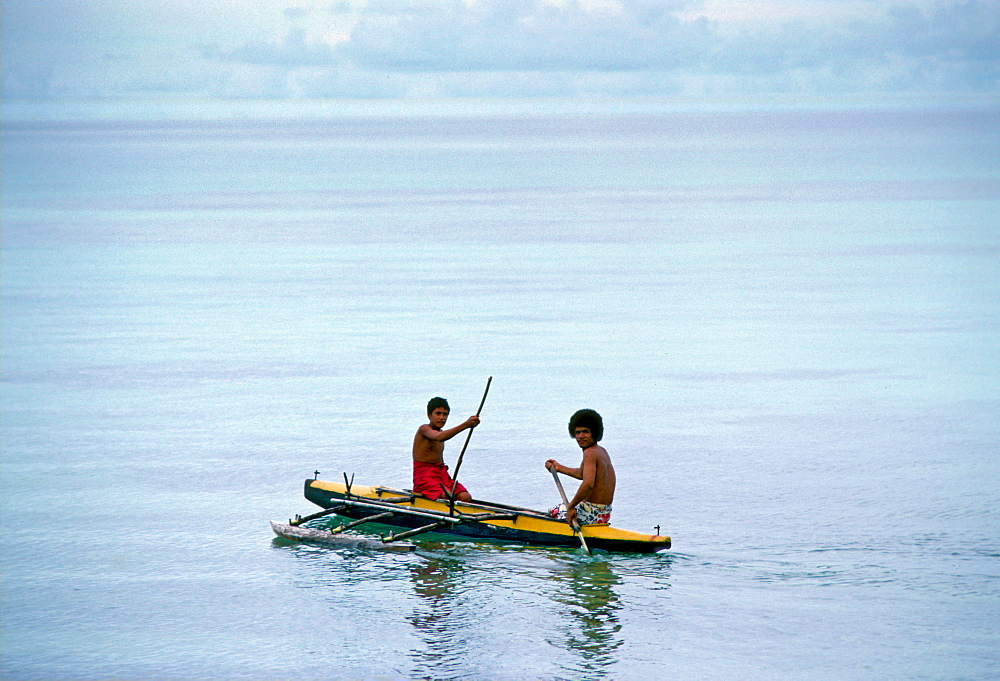 Men in Canoe, Tuvalu, South Pacific