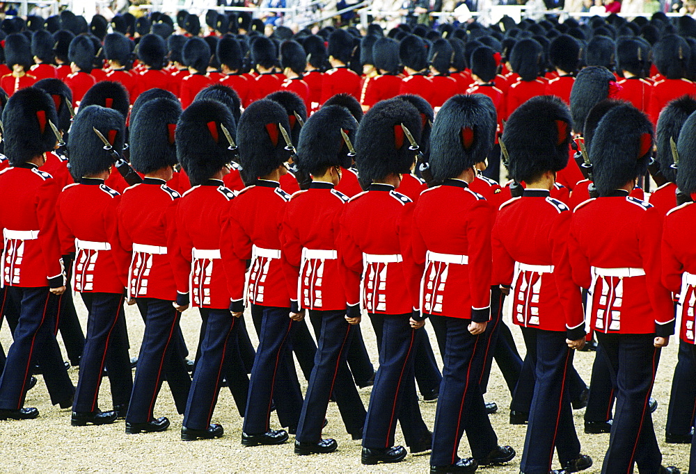 A military parade by guardsmen in London, UK