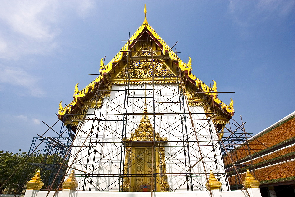 Scaffolding for refurbishment at The Grand Palace and Temple complex, Bangkok, Thailand