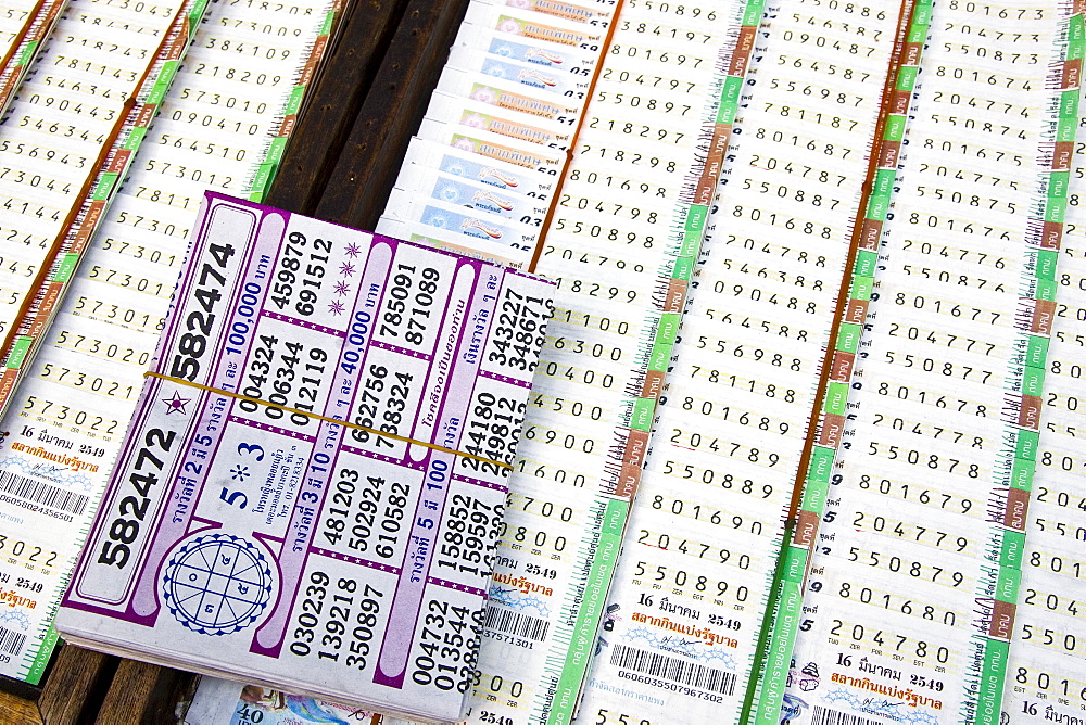 Lottery tickets being sold in the street, Bangkok, Thailand