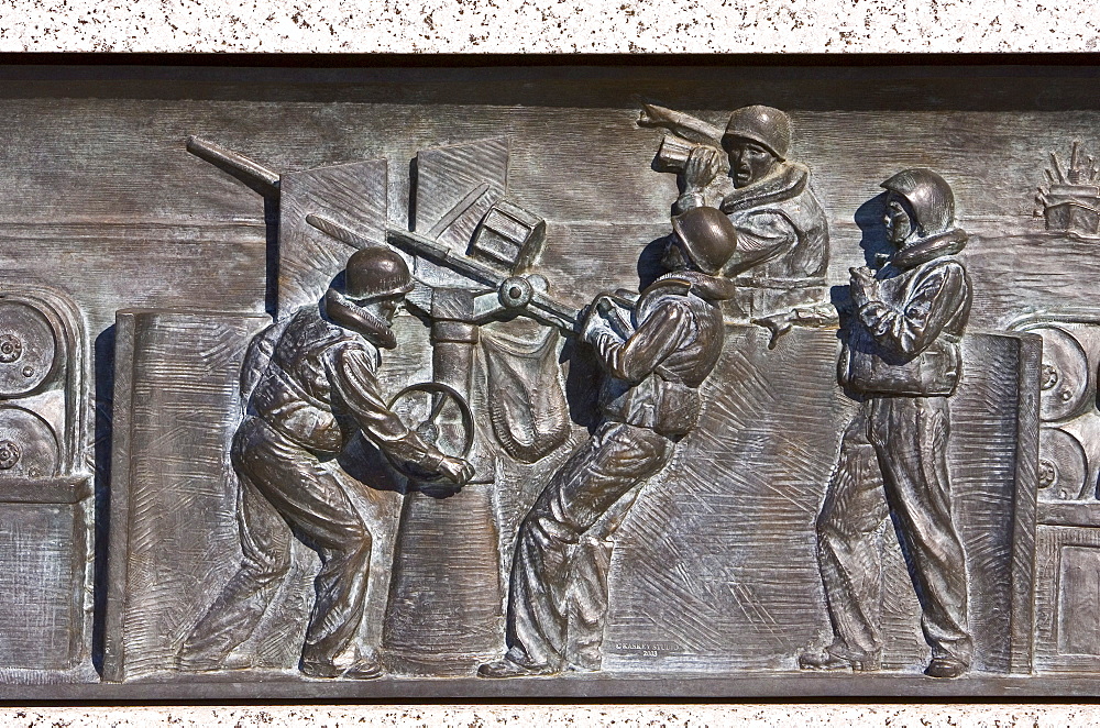 Bronze battleship relief at the National World War II Memorial, Washington DC, United States of America