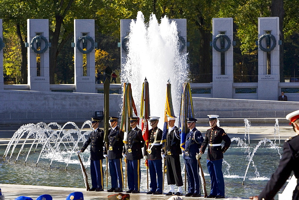 Servicemen at the National World War II Memorial, Washington DC, United States of America