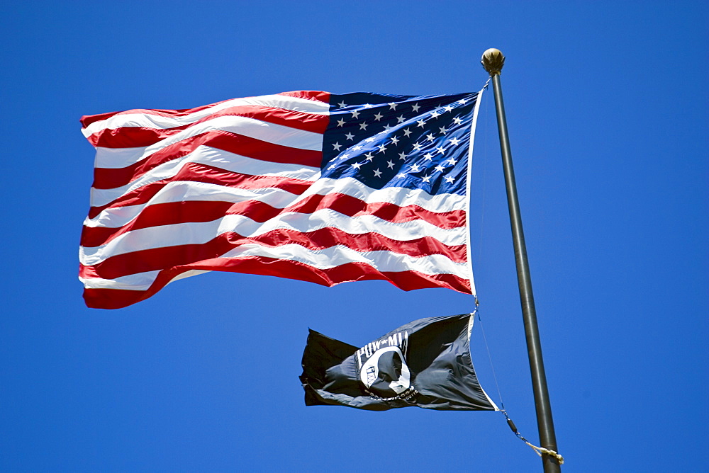 Stars and stripes American flag flying at full mast, Washington DC, USA