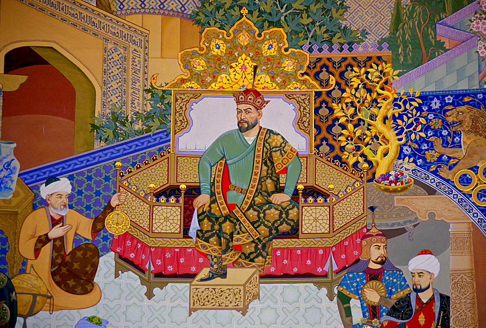 Mural of Tamerlane, also known as Amir Timur or Timur the Great, at Tamerlane Museum,Uzbekistan.