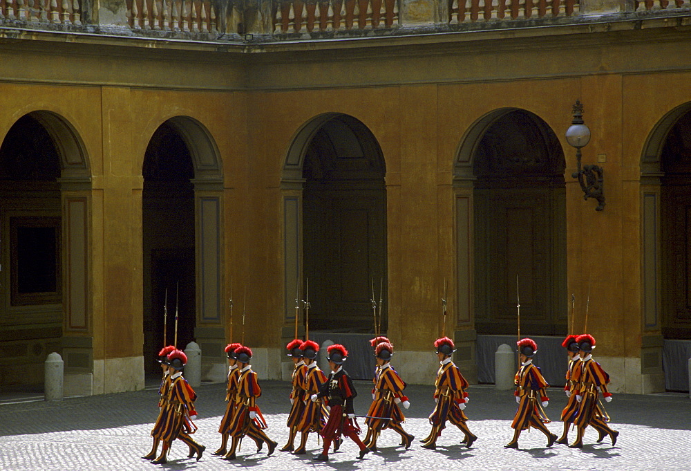 Swiss Guards march at the Vatican, Vatican City, near Italy