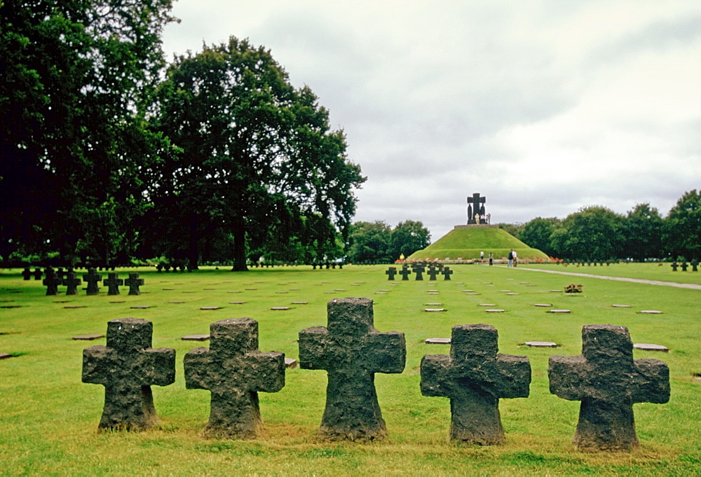 Headstones at a German Military Cemetery where 21,222 Germans are buried at La Combe in Normandy, France