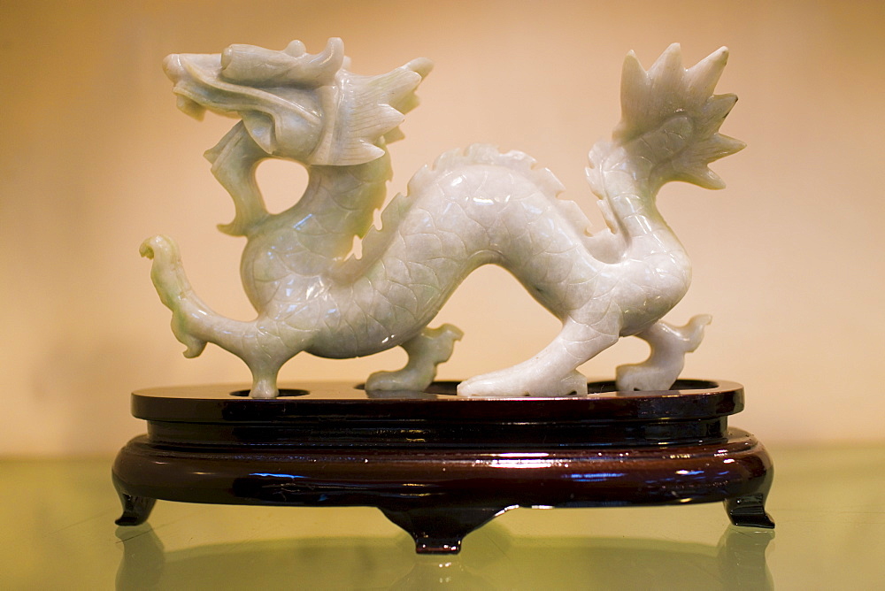 Jade Chinese dragon on display in the Huahui Jade Factory and Showroom, Xian, China