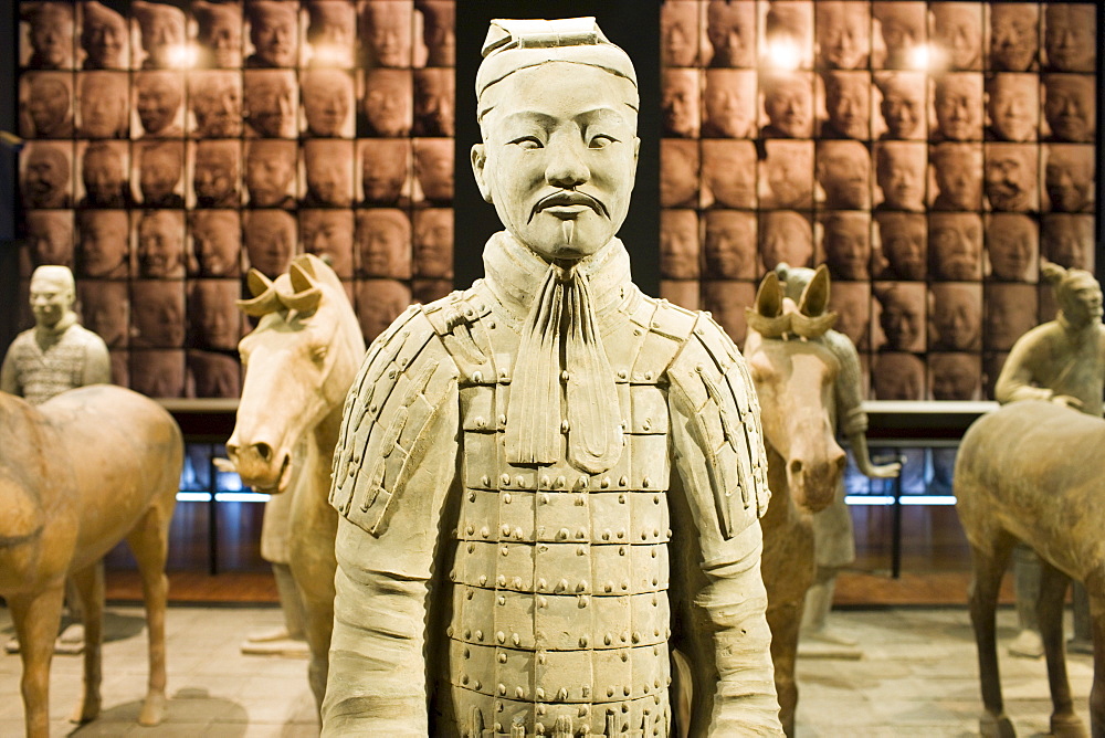 Terracotta warrior & horses on display in the Shaanxi History Museum, Xian, China