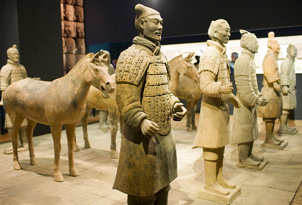 Terracotta warriors and horses on display in the Shaanxi History Museum, Xian, China