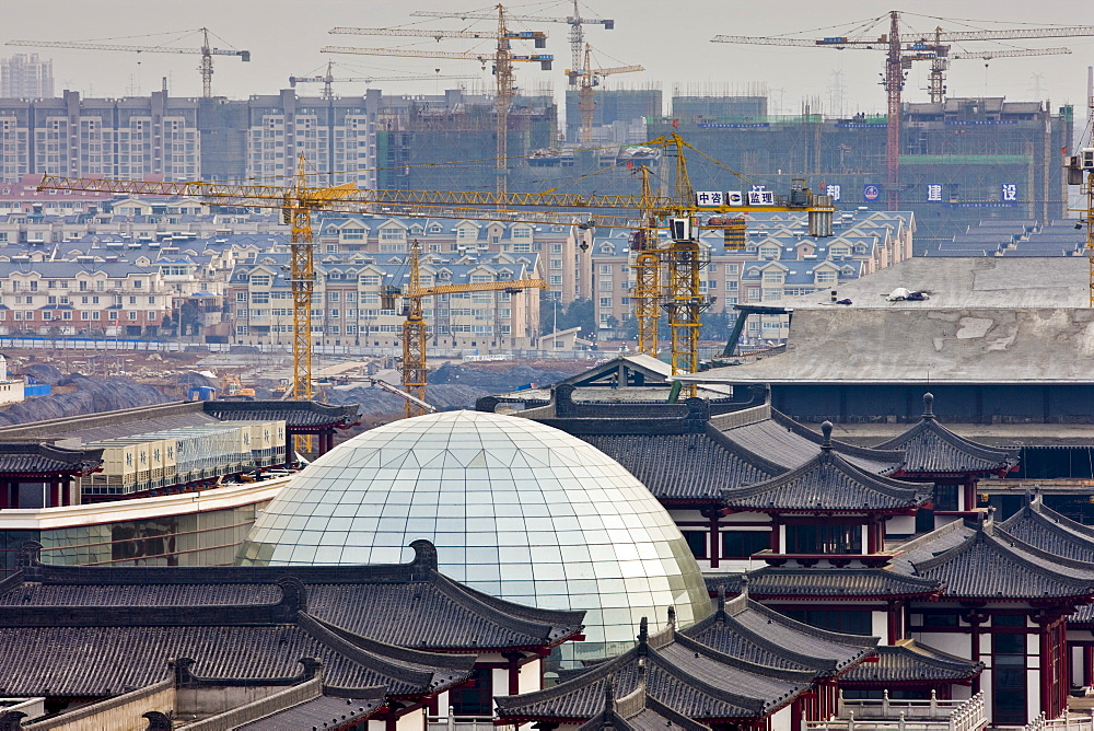 View of new and old architecture in Xian seen from the Dayan Pagoda, China